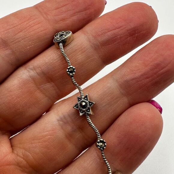 Beautiful marcasite and sterling silver hearts, stars, and flowers bracelet!